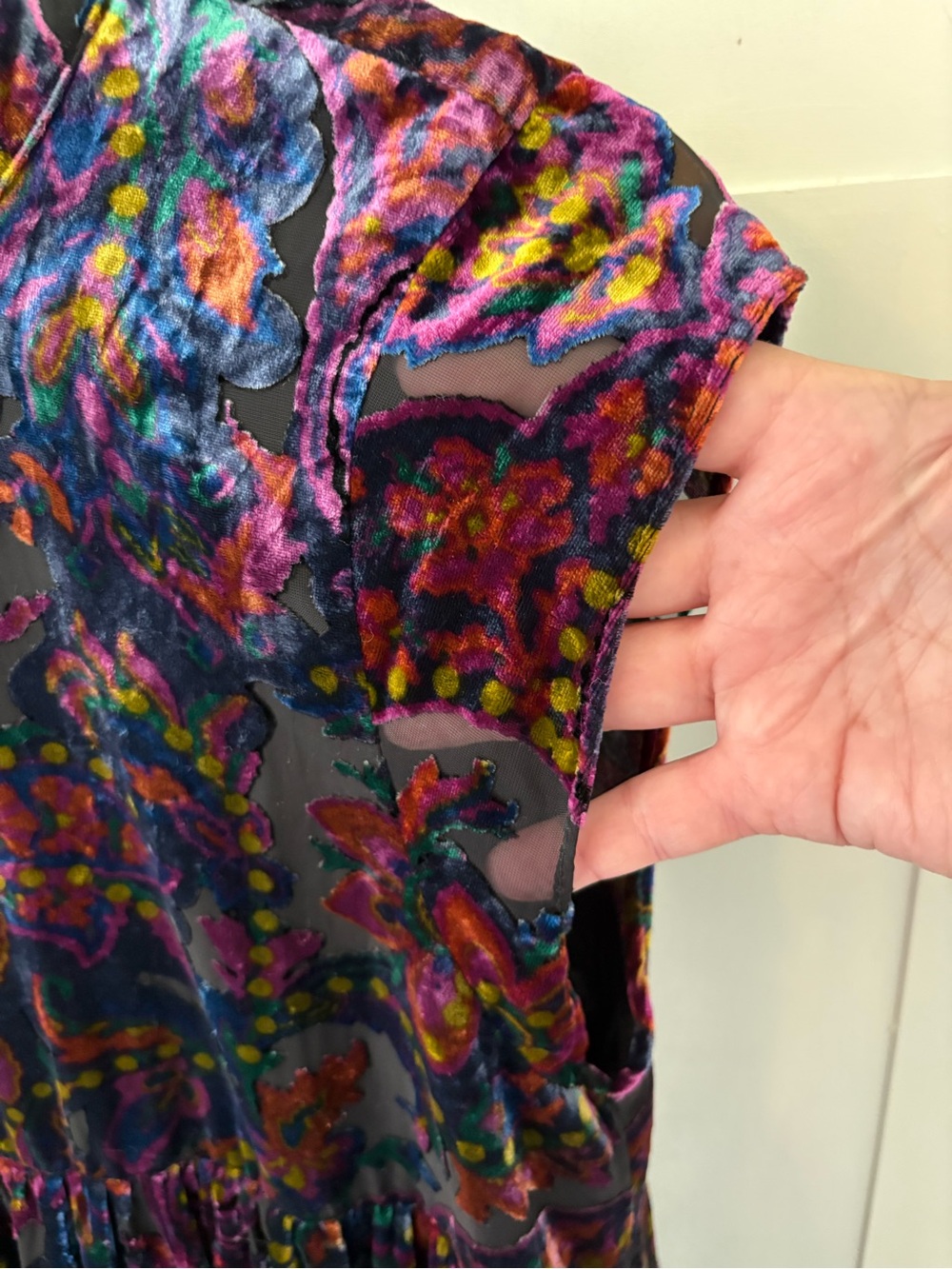 Free People Velvet Paisley Smocked Mini Dress. Size Small. - Picture 5 of 14